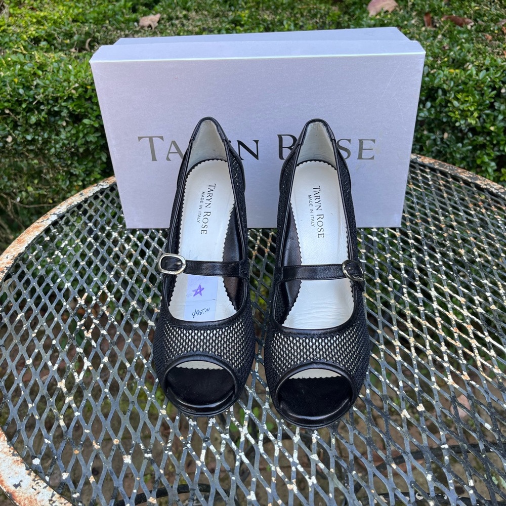 Taryn Rose Black Mesh Peep-Toe Heels-Vintage!
